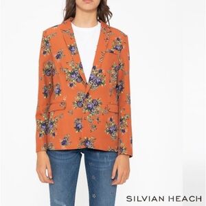 SILVIAN HEACH Single Button‎ Floral Blazer SM Burnt Orange Dressy Career Fall